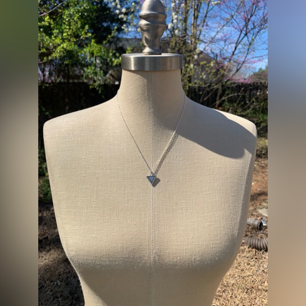 NWT Sterling Silver Plated Chain & Triangle Charm Necklace. - Picture 7 of 8